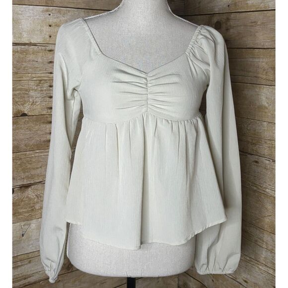 PLANT GOLD FLOWY CROPPED FUN BABYDOLL SEXY GIRL NEXT DOOR BLOUSE SIZE XS - Picture 1 of 3